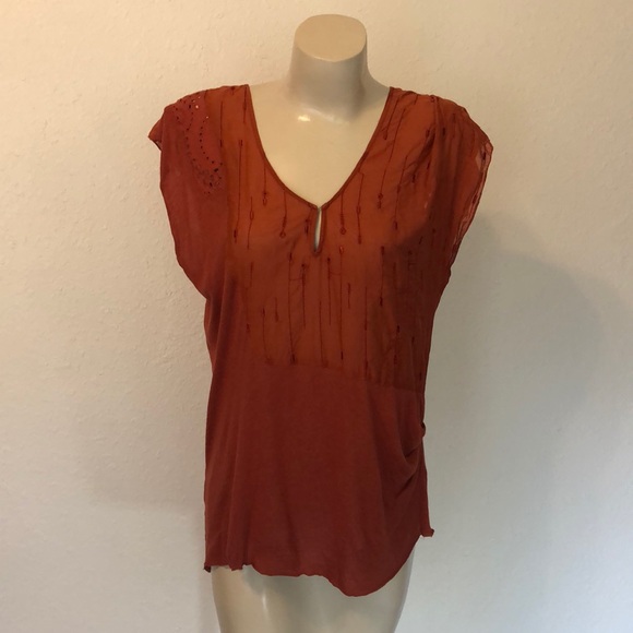 Anthropologie Rust eyelet and embroidery knit top - Picture 2 of 6